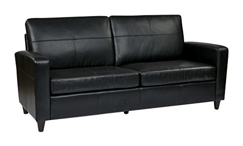 Office Star Lounge Espresso Bonded Leather Sofa with Espresso Finish Legs, Black