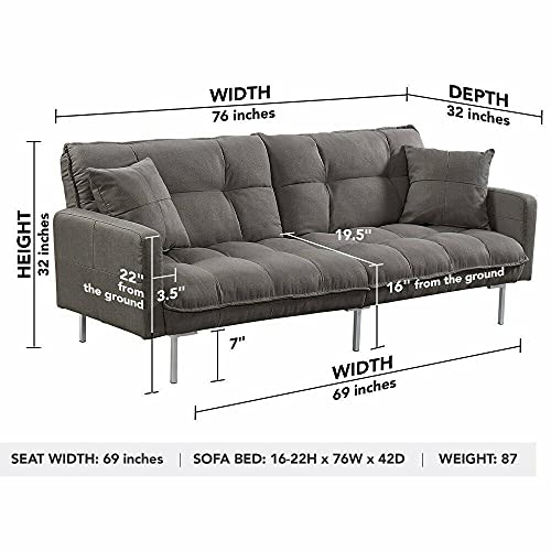 WXYQY Modern Grey Sofa Futon Bed Tufted Biscuit Sleeper Couch, Silver Chrome Legs Living Room Furniture Set Sofa Bed