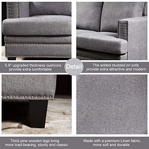 Top Space Loveseat Couch Sofa Set Accent Arm Single Chair Modern Mid Century Grey Sofa Bed 2-Seat Living Room Furniture