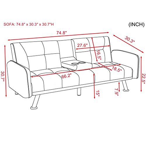 2 in 1 Fabric Sofa Couch,Fabric Sleeped Sofa Bed (Dark Gray)
