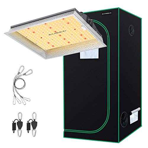 MAXSISUN Dimmable MF1500 LED Grow Light Plus 3x3 Grow Tent. Using Samsung LM301B LEDs (IR Included) & Sosen Driver & 15mm-Thick Heat Sink, Sun-Like Full Spectrum for Indoor Plants Veg & Bloom