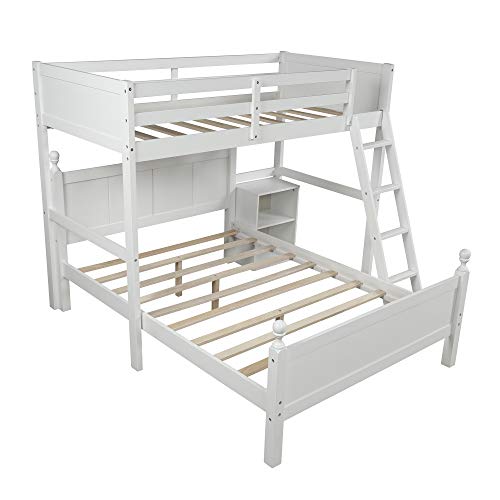 Harper&Bright Designs Twin Over Full bunk beds with Cabinet, Wood Twin Over Full Loft Bed L-Shaped with Ladder, No Box Spring Need (Loft Bed-White, Twin Over Full)