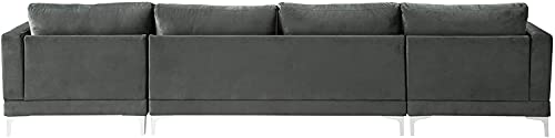 GAOPAN Modern Stylish Elegant Velvet Upholstered Sectional Sofa with Two Pillows, Home Villa Living Room Furniture Set U-Shape Symmetrical 4 Seaters Couch W/Double Wide Chaise Lounge,Black