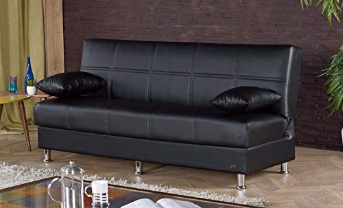 BEYAN Halifax Collection Armless Convertible Sofa Bed Sleeper with Storage Space Includes 2 Pillows, Black