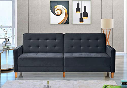 Container Furniture Direct Nia Modern Velvet Upholstered Tufted Sleeper Sofa Bed, Midnight