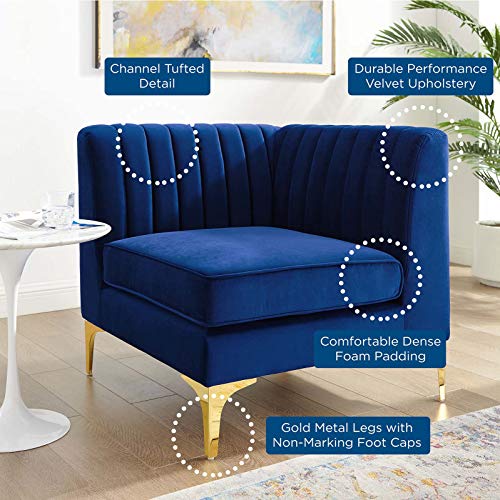 Modway Triumph Channel Tufted Performance Velvet Sectional Sofa Corner Chair, Navy