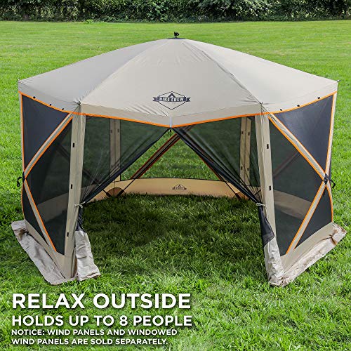 Hike Crew 6-Panel Pop-Up Screen House Gazebo 140x140 Inch – Instant Setup 6-Sided Hub Tent UV Resistant (SPF 50+) Fits 9 People Heavy Duty 210D Material – Includes Carry Bag & Ground Stakes