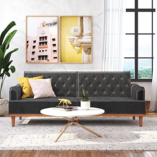 Mr. Kate Stella Vintage Convertible Sofa Bed Futon, Dark Gray Velvet