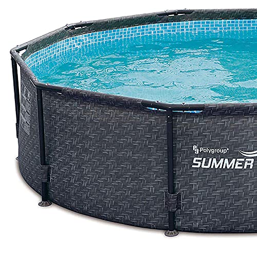 Summer Waves P2001448E14ft x 48in Round Frame Above Ground Swimming Pool Set with Ladder, Skimmer Pump, Cartridge, Solution Blend, and Ladder, Gray