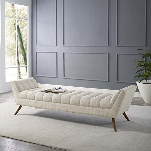 Modway Response Upholstered Fabric Bench, Loveseat, Beige