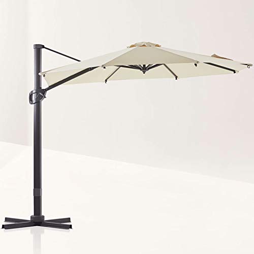 LE CONTE Grenoble 10 ft. Cantilever Umbrella with 360 Degree Rotation | Outdoor Aluminum Offset Patio Umbrella Market Hanging Umbrellas | Solution Dyed Fabric, Tilting and Cross Base (Beige)