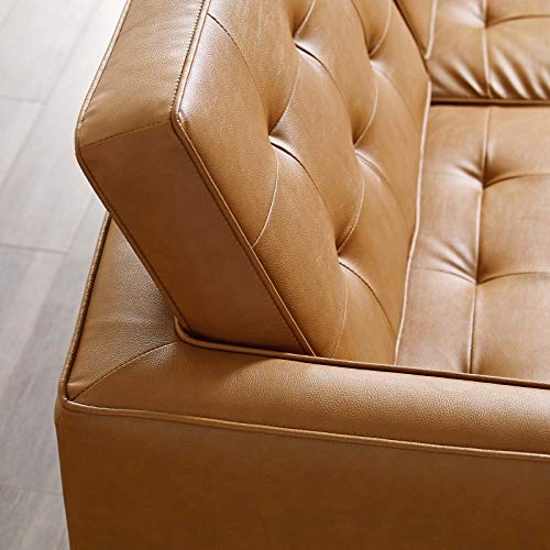 Modway Loft Tufted Button Faux Leather Upholstered Sofa in Silver Tan
