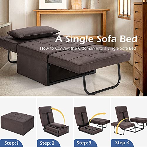 Giantex Sofa Bed Convertible Sleeper Adjustable Recliner Chair 4 in 1 Multi-Function 6-Position Backrest Ottoman Guest Bed Sofa Couch with Waist Pillow No Assembly (Brown)