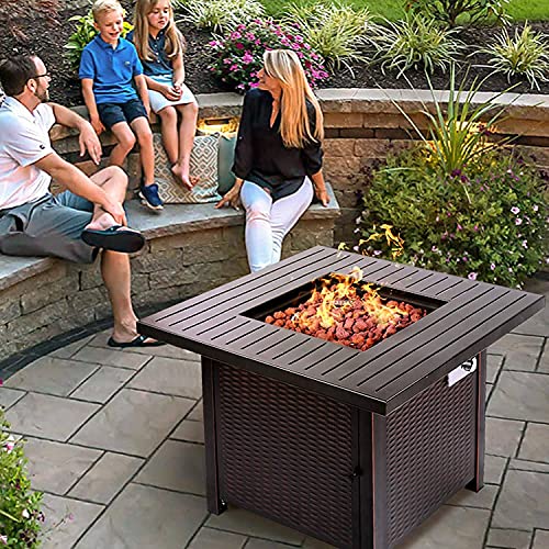 32″ Fire Table, Outdoor Propane Fire Pit Table, 50,000 BTU auto-Ignition Gas fire Pit with lid, ETL Certification and Strong Striped Steel Surface, Summer Table, Winter Pit