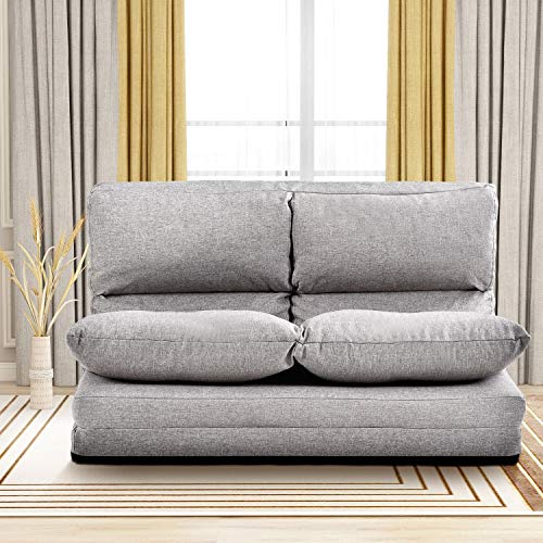 Floor Sofa Bed Folding Fabric Sleeper Couch Adjustable Floor Chaise Lounge with 2 Pillows for Reading Gaming Sleeping, Foldable Japanese Tatami Style Floor Futon with 5 Adjustable Reclining Positions