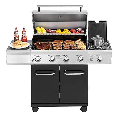 Monument Grills 13478 4-Burner Propane Gas Grill in Black with LED Controls and Side Burner