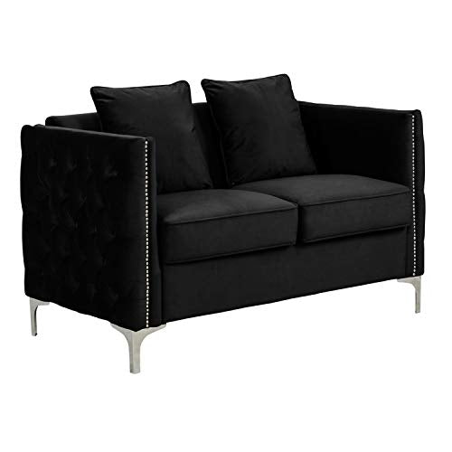 Lilola Home Bayberry Black Velvet Loveseat with 2 Pillows