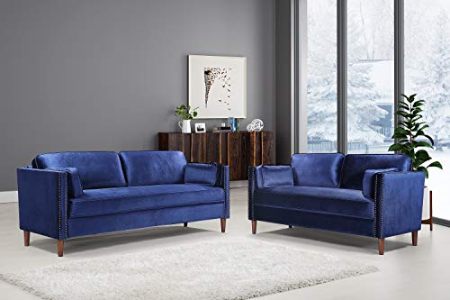 Rhomtree Velvet Sofa Couch Mid Century Upholstered Loveseat Lounger Living Room Couch (73 inch, Blue)