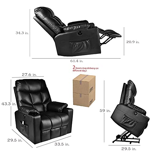 Power Lift Recliners Chair for Elderly - Electric Lift Chair with Massage and Heat, PU Leather Recliner Chair for Living Room (Black)