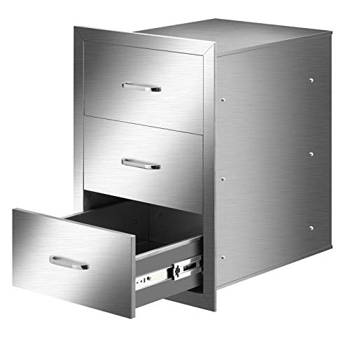 VINGLI BBQ Outdoor Kitchen Drawers 304 Stainless Steel, Triple Drawers with Stainless Steel Handle Flush Mount for Outdoor Kitchen or BBQ Island