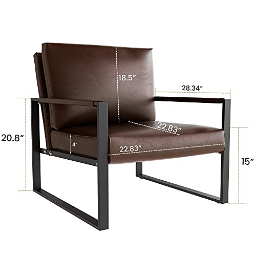 AWQM Mid-Century Loveseat and Accent Chair Set, Upholstered Modern Solid Faux Leather Armchair and Loveseat Sofa, 105 Degree Slant Back, Living Room Chair with Thick Padded Seat and Backrest- Brown