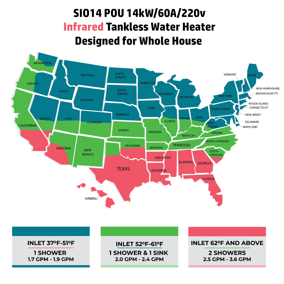 SioGreen SIO14 14 kW 60A 240V 4 GPM Tankless Water Heater New