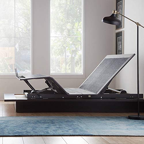 LUCID L150 Bed Base – Upholstered Frame – Head and Foot Incline – Wireless Remote Control Adjustable, Full, Charcoal