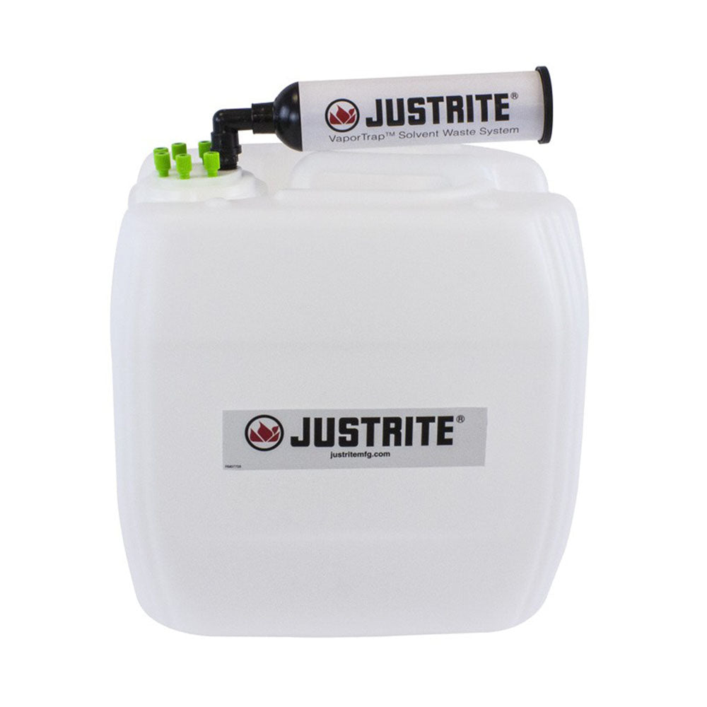 Justrite VaporTrap™ UN/DOT Carboy with Filter Kit, 13.5L HDPE, 70mm Cap, 6 Ports 1/16