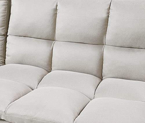 Futon Sofa Bed with 3 Adjustable Angles Backrest, Sleeper Loveseat Couch with 6 Solid Metal Legs (Beige)