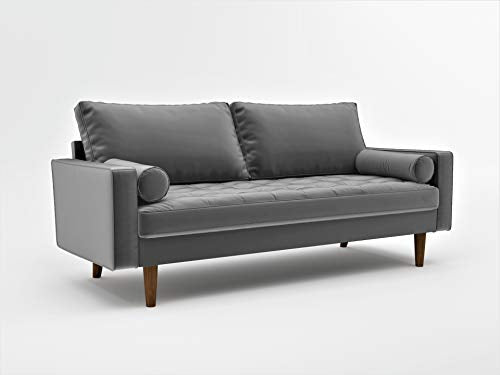 US Pride Furniture NS5457-S Caladeron Mid-Century Modern Sofa in Soft Velvet, Grey