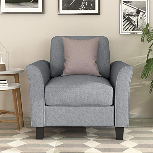 Armrest Single Sofa Chair Harper&Bright Designs Living Room Furniture Armrest Single Sofa Arm Chair Upholstered Armrest, Sturdy Wood Construction Toddler Couch Single Seat Ship from USA (Gray)