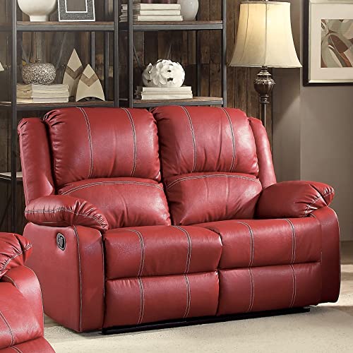 Recliner Loveseat, HABITRIO Overstuffed Red PU Leather Upholstered 2-Seat Couch, Modern Single Reclining Home Theater Seating Sofa Furniture for Living Room, Bedroom, Tight Seat&Back Cushion