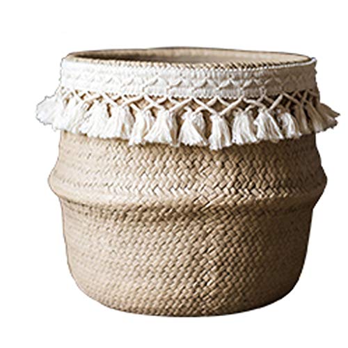 TXXM Flower Pot Straw Effect Cement Flower Pot Decorative Tassel Set Pot Culture Art Ornament (Color : B)