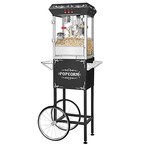 Great Northern Popcorn Black 8 oz. Ounce Foundation Vintage Style Popcorn Machine and Cart
