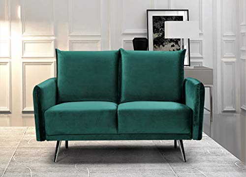 Container Furniture Direct Harrison Modern Velvet Upholstered Living Room Sofa Set, 2 Piece, Green