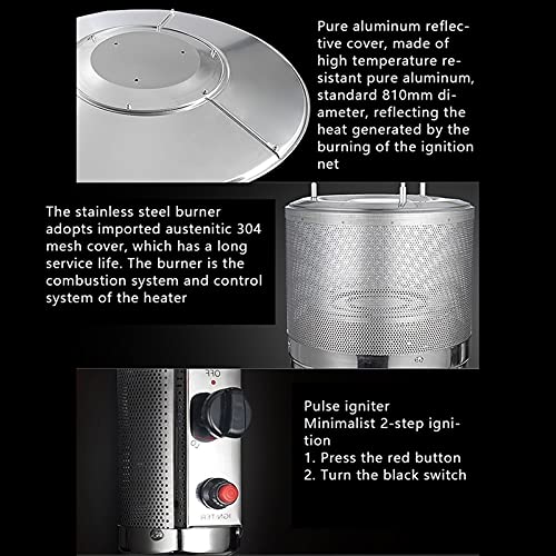 Natural Gas Patio Heater Adjustable Height, Between 150-200cm(55-78in)，Includes 12-Foot-Long Natural Gas Hose，Passed CE, CSA Certification, Quality is Guaranteed