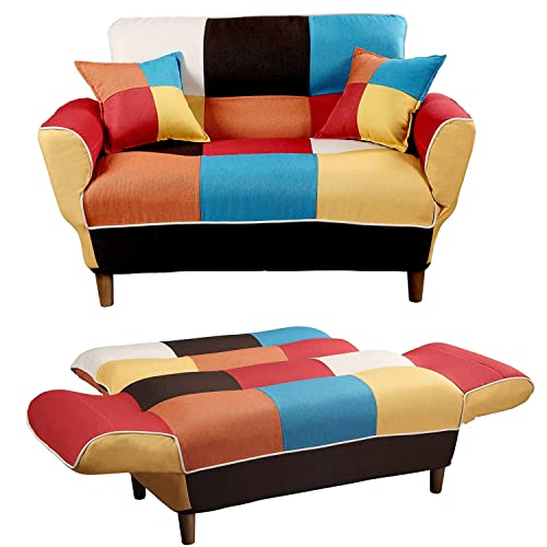 Lamerge Loveseat Sofa Couch, Colorful Sleeper Sofa for Small Space,Modern Sofa Bed Convertible Sofa Upholstered Couch Sleeper, Lounge Futon Couch with 2 Cushions for Living Room Office,WF006643ZAA
