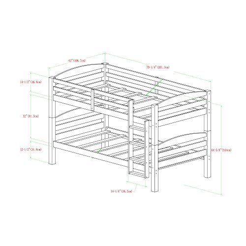 Walker Edison Della Classic Solid Wood Twin over Twin Bunk Bed, Twin over Twin, Grey