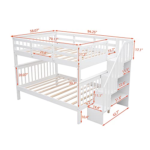 Full-Over-Full Bunk Bed,4 Storage Stairway and Guard Rail, Full-Over-Full Bunk Bed for Bedroom, Dorm, for Family, Kids, Teens,No Box Spring Needed
