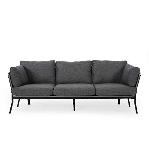 Christopher Knight Home Abigail Mid-Century Modern 3 Seater Wood Frame Sofa, Charcoal, Gray, Black