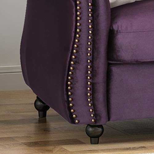 Vita Chesterfield Tufted Jewel Toned Velvet Sofa with Scroll Arms, BlackBerry