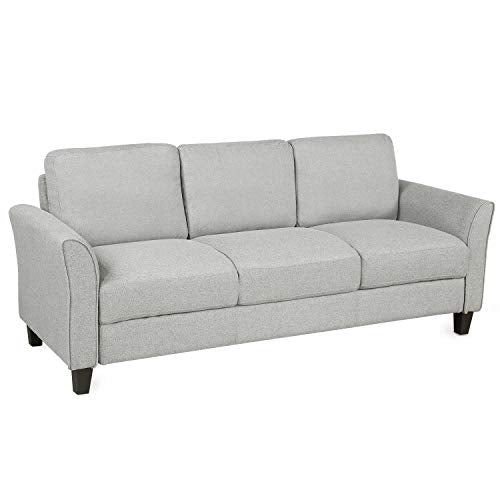 3-Seat Sofa Living Room Sofa, Linen Fabric Upholstered Sofa Set, Modern Design Sofa Couch with Cushion Back, Living Room Apartment (Light Gray)