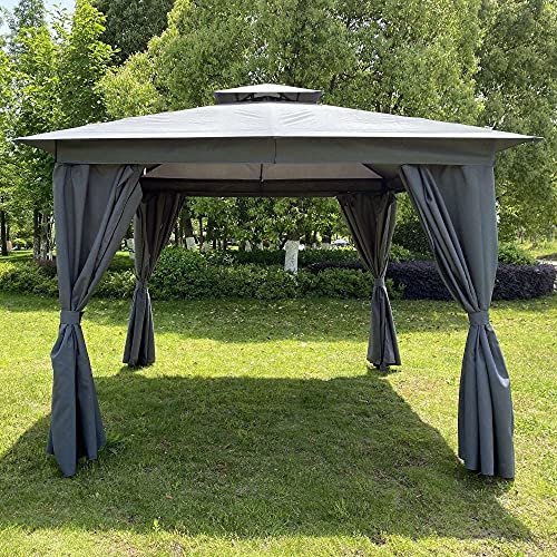 ZLLY 10x10Ft Outdoor Patio Garden Gazebo Canopy Tent Outdoor Shading with/Curtains (Color : Dark Grey)