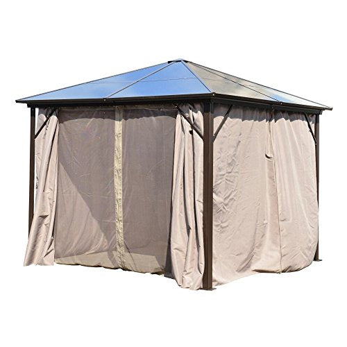 ALEKO GZBHR03 Aluminum Hardtop Gazebo with Removable Mesh Walls and Curtains - 10 x 10 Feet - Brown