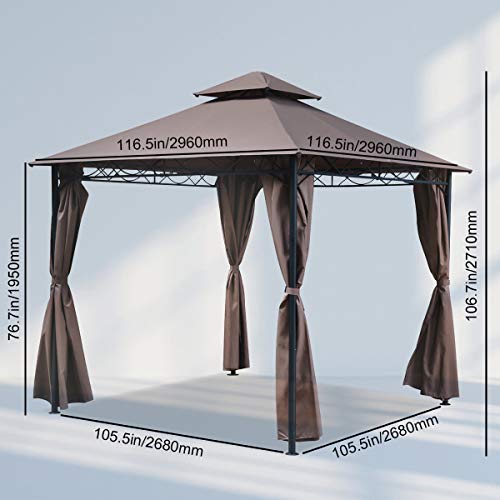 Gazebo Canopy Tent Party Tent 10' X 13' Outdoor Heavy Duty Shelter Picnic BBQ Gazebo with Durable Steel Frame & Vented Top for Backyard, Patio, Garden, Event - Brown