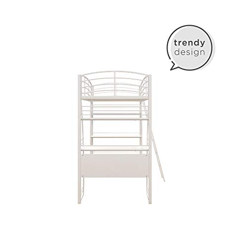 DHP Studio Loft Bunk Bed Over Desk and Bookcase with Metal Frame - Twin (White)