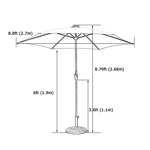 CMJM 8.8ft Yellow Patio Umbrella with LED Solar Lights Bar Outdoor Market Table Umbrella for Deck with 8 Sturdy Ribs Waterproof Polyester Fabric UV Protection
