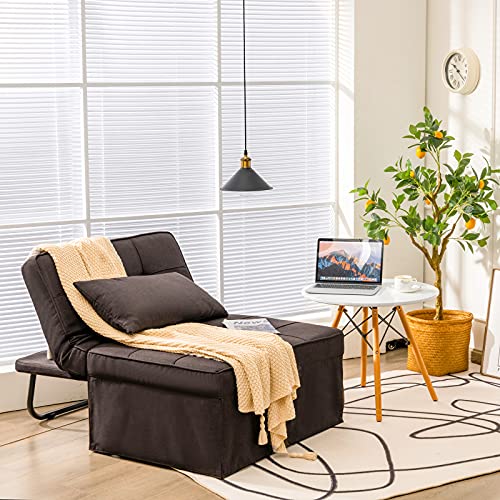 Giantex Sofa Bed Convertible Sleeper Adjustable Recliner Chair 4 in 1 Multi-Function 6-Position Backrest Ottoman Guest Bed Sofa Couch with Waist Pillow No Assembly (Brown)