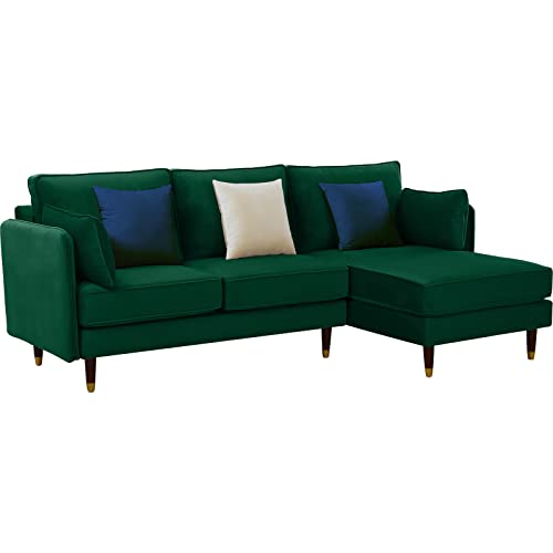 Convertible Sectional Sofa Couch, Modern Velvet Couch L-Shaped Couch 3-Seat Couch Sectional with Reversible Chaise for Small Living Room, Apartment and Small Space (Green)