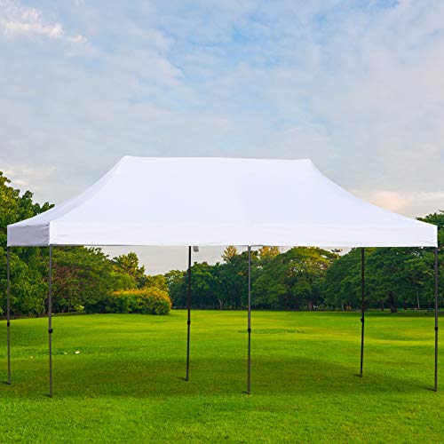 Outsunny 10' x 20' Heavy Duty Pop Up Canopy with 3-Level Adjustable Height, Wheeled Roller Bag, UV Fighting Roof, White